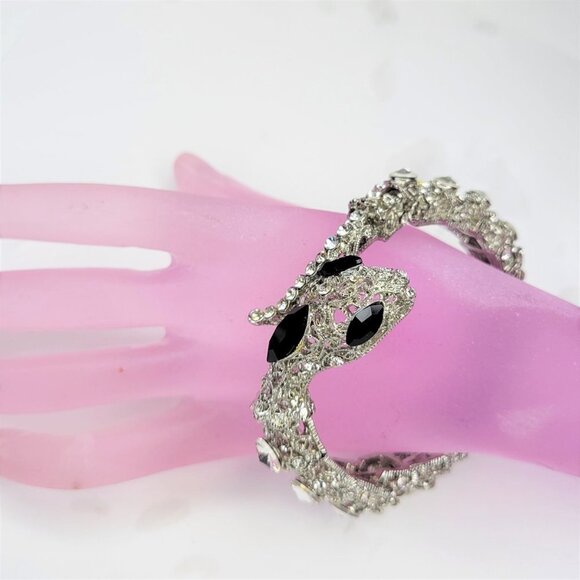 Womens Crystal Studded Silver Snake Wrap Bangle Bracelet - Picture 1 of 16